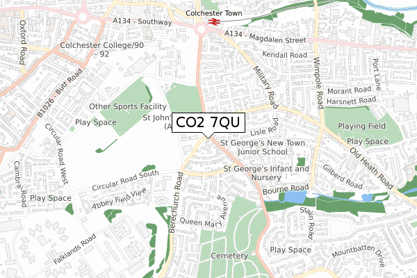 CO2 7QU map - small scale - OS Open Zoomstack (Ordnance Survey)