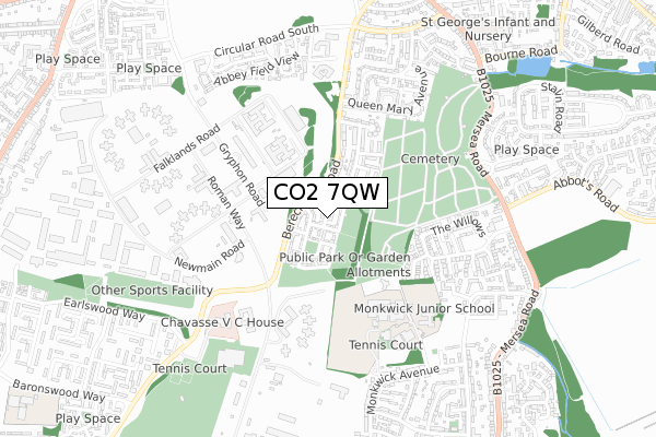 CO2 7QW map - small scale - OS Open Zoomstack (Ordnance Survey)