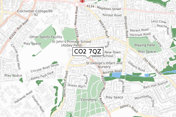 CO2 7QZ map - small scale - OS Open Zoomstack (Ordnance Survey)