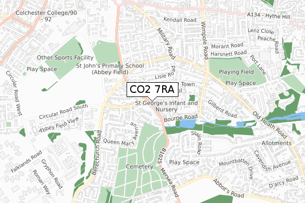 CO2 7RA map - small scale - OS Open Zoomstack (Ordnance Survey)