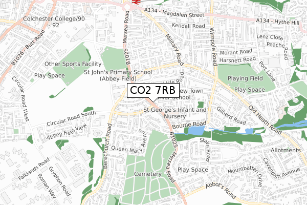 CO2 7RB map - small scale - OS Open Zoomstack (Ordnance Survey)
