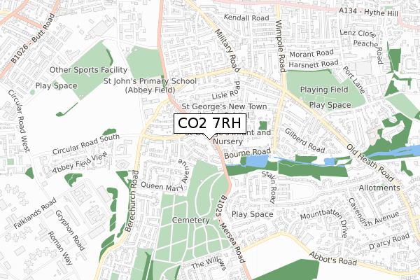 CO2 7RH map - small scale - OS Open Zoomstack (Ordnance Survey)