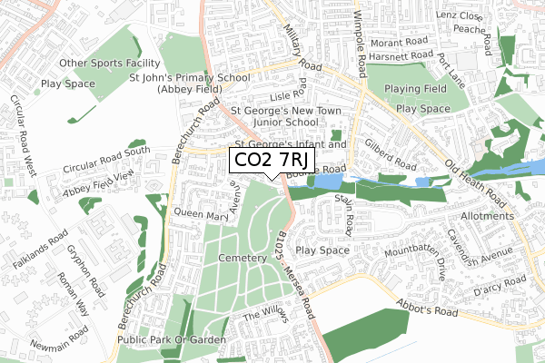 CO2 7RJ map - small scale - OS Open Zoomstack (Ordnance Survey)
