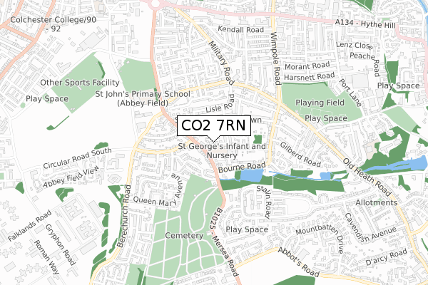 CO2 7RN map - small scale - OS Open Zoomstack (Ordnance Survey)