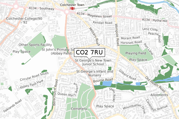 CO2 7RU map - small scale - OS Open Zoomstack (Ordnance Survey)