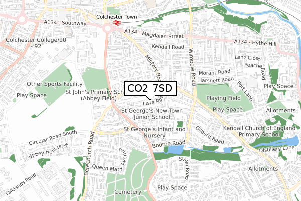 CO2 7SD map - small scale - OS Open Zoomstack (Ordnance Survey)