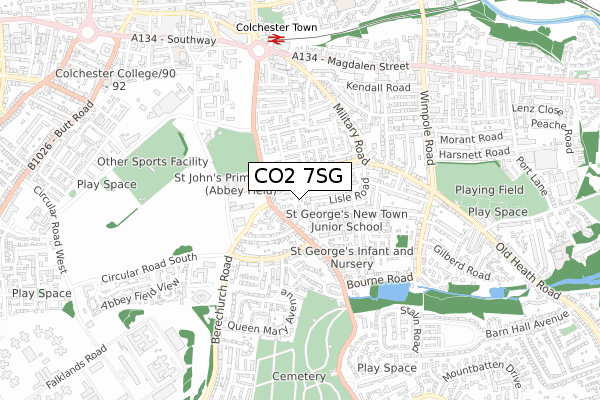 CO2 7SG map - small scale - OS Open Zoomstack (Ordnance Survey)