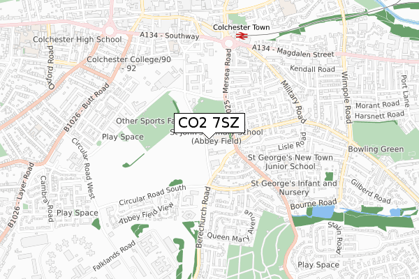 CO2 7SZ map - small scale - OS Open Zoomstack (Ordnance Survey)