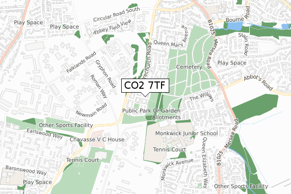 CO2 7TF map - small scale - OS Open Zoomstack (Ordnance Survey)