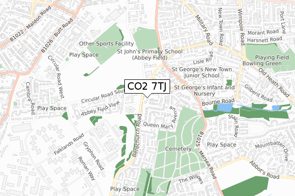 CO2 7TJ map - small scale - OS Open Zoomstack (Ordnance Survey)