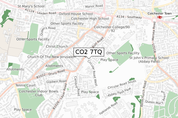 CO2 7TQ map - small scale - OS Open Zoomstack (Ordnance Survey)