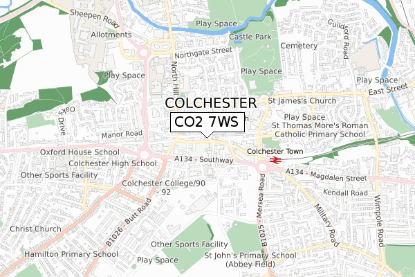 CO2 7WS map - small scale - OS Open Zoomstack (Ordnance Survey)