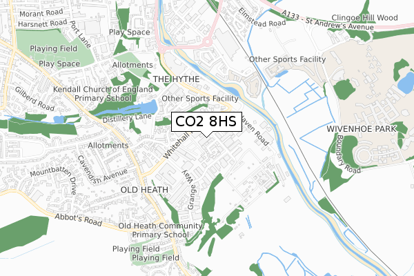 CO2 8HS map - small scale - OS Open Zoomstack (Ordnance Survey)