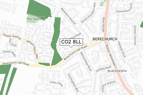 CO2 8LL map - large scale - OS Open Zoomstack (Ordnance Survey)