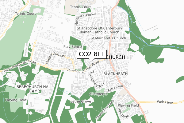 CO2 8LL map - small scale - OS Open Zoomstack (Ordnance Survey)