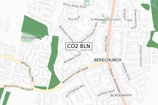 CO2 8LN map - large scale - OS Open Zoomstack (Ordnance Survey)