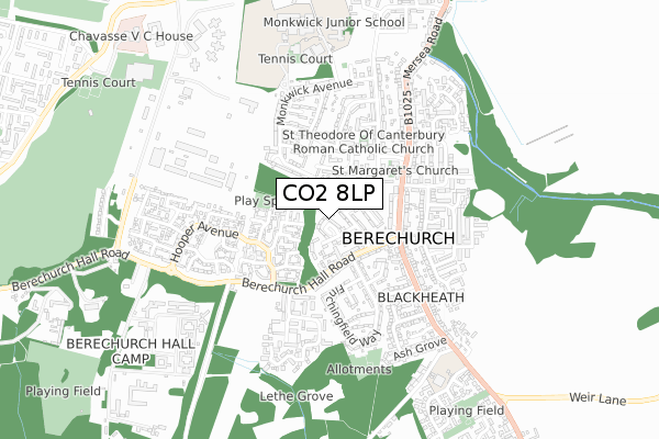 CO2 8LP map - small scale - OS Open Zoomstack (Ordnance Survey)