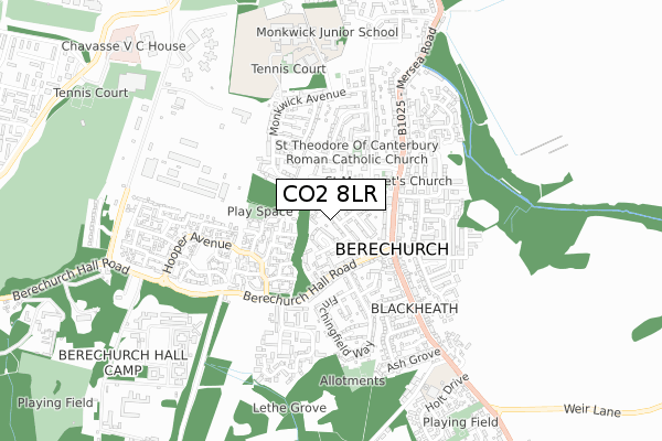 CO2 8LR map - small scale - OS Open Zoomstack (Ordnance Survey)