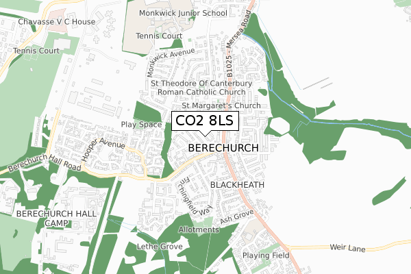 CO2 8LS map - small scale - OS Open Zoomstack (Ordnance Survey)