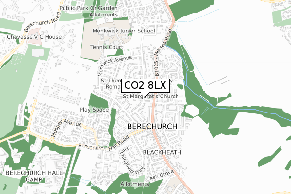 CO2 8LX map - small scale - OS Open Zoomstack (Ordnance Survey)