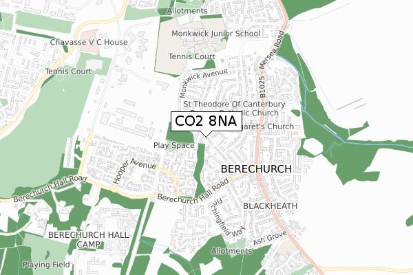 CO2 8NA map - small scale - OS Open Zoomstack (Ordnance Survey)