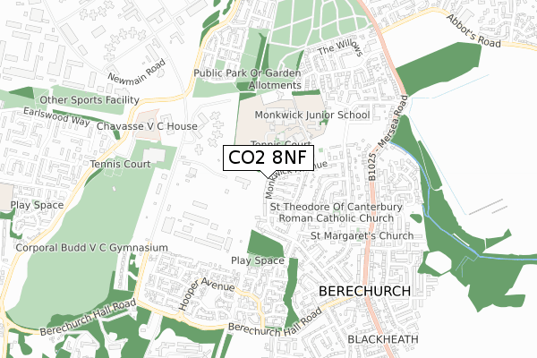 CO2 8NF map - small scale - OS Open Zoomstack (Ordnance Survey)