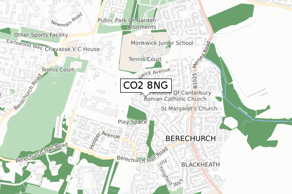 CO2 8NG map - small scale - OS Open Zoomstack (Ordnance Survey)
