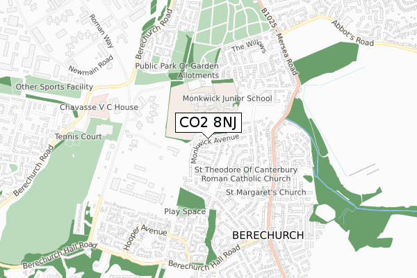 CO2 8NJ map - small scale - OS Open Zoomstack (Ordnance Survey)