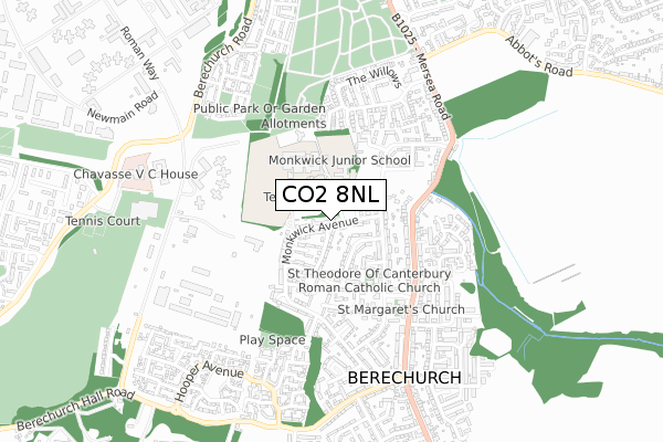 CO2 8NL map - small scale - OS Open Zoomstack (Ordnance Survey)