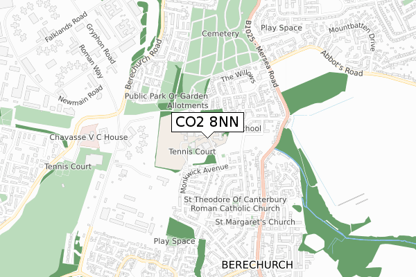 CO2 8NN map - small scale - OS Open Zoomstack (Ordnance Survey)