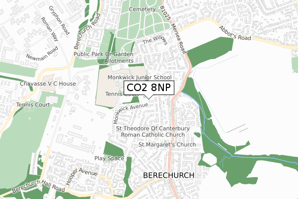 CO2 8NP map - small scale - OS Open Zoomstack (Ordnance Survey)