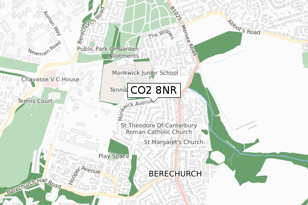 CO2 8NR map - small scale - OS Open Zoomstack (Ordnance Survey)