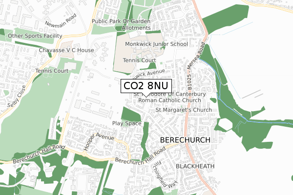 CO2 8NU map - small scale - OS Open Zoomstack (Ordnance Survey)