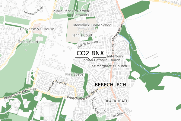 CO2 8NX map - small scale - OS Open Zoomstack (Ordnance Survey)
