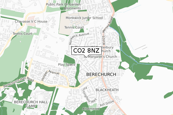 CO2 8NZ map - small scale - OS Open Zoomstack (Ordnance Survey)