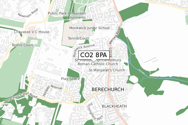 CO2 8PA map - small scale - OS Open Zoomstack (Ordnance Survey)