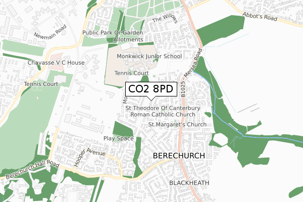 CO2 8PD map - small scale - OS Open Zoomstack (Ordnance Survey)