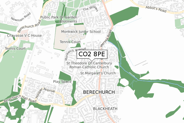CO2 8PE map - small scale - OS Open Zoomstack (Ordnance Survey)