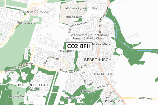 CO2 8PH map - small scale - OS Open Zoomstack (Ordnance Survey)