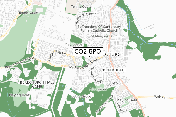 CO2 8PQ map - small scale - OS Open Zoomstack (Ordnance Survey)