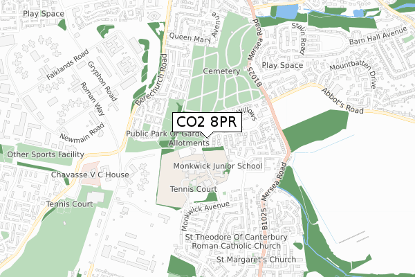 CO2 8PR map - small scale - OS Open Zoomstack (Ordnance Survey)