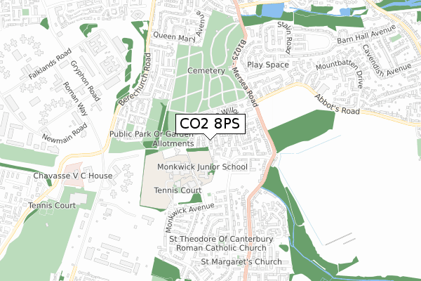CO2 8PS map - small scale - OS Open Zoomstack (Ordnance Survey)