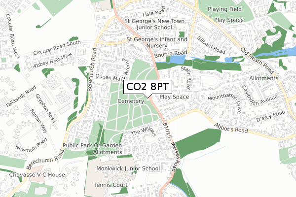 CO2 8PT map - small scale - OS Open Zoomstack (Ordnance Survey)