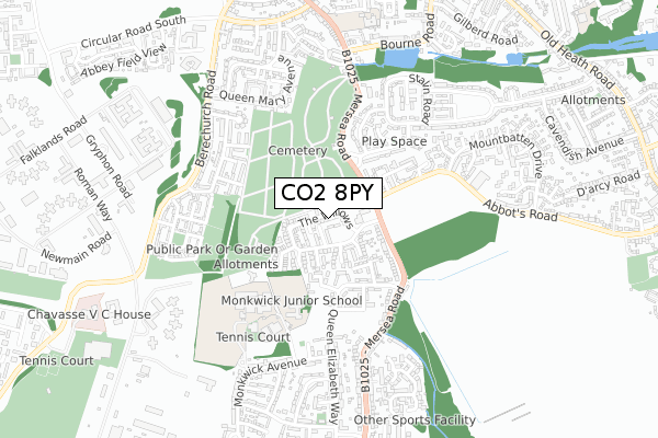 CO2 8PY map - small scale - OS Open Zoomstack (Ordnance Survey)