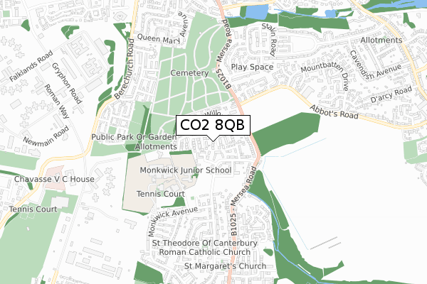 CO2 8QB map - small scale - OS Open Zoomstack (Ordnance Survey)