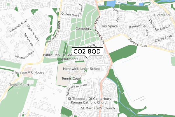 CO2 8QD map - small scale - OS Open Zoomstack (Ordnance Survey)