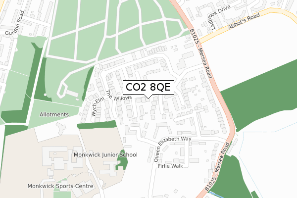 CO2 8QE map - large scale - OS Open Zoomstack (Ordnance Survey)