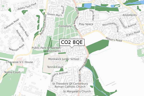CO2 8QE map - small scale - OS Open Zoomstack (Ordnance Survey)