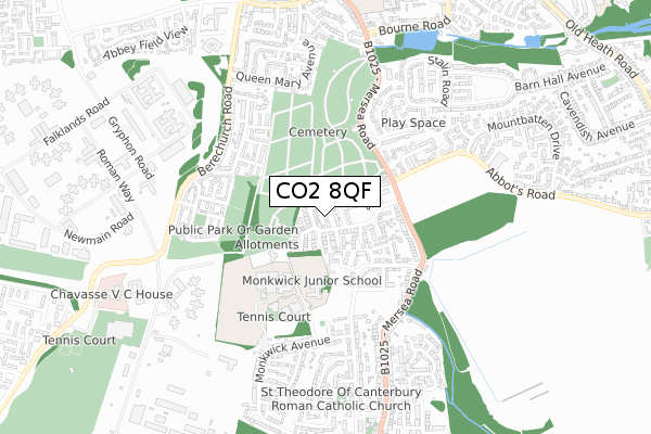 CO2 8QF map - small scale - OS Open Zoomstack (Ordnance Survey)