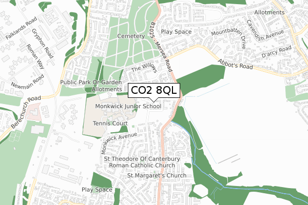 CO2 8QL map - small scale - OS Open Zoomstack (Ordnance Survey)